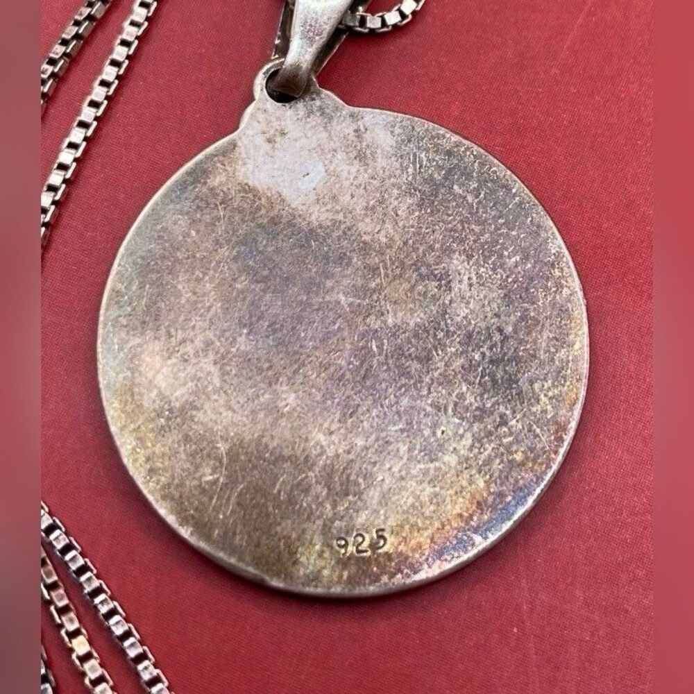 Vintage Necklace Sterling Silver 925 American Flag Stars Pendant 18” Patriotic - Picture 2 of 2